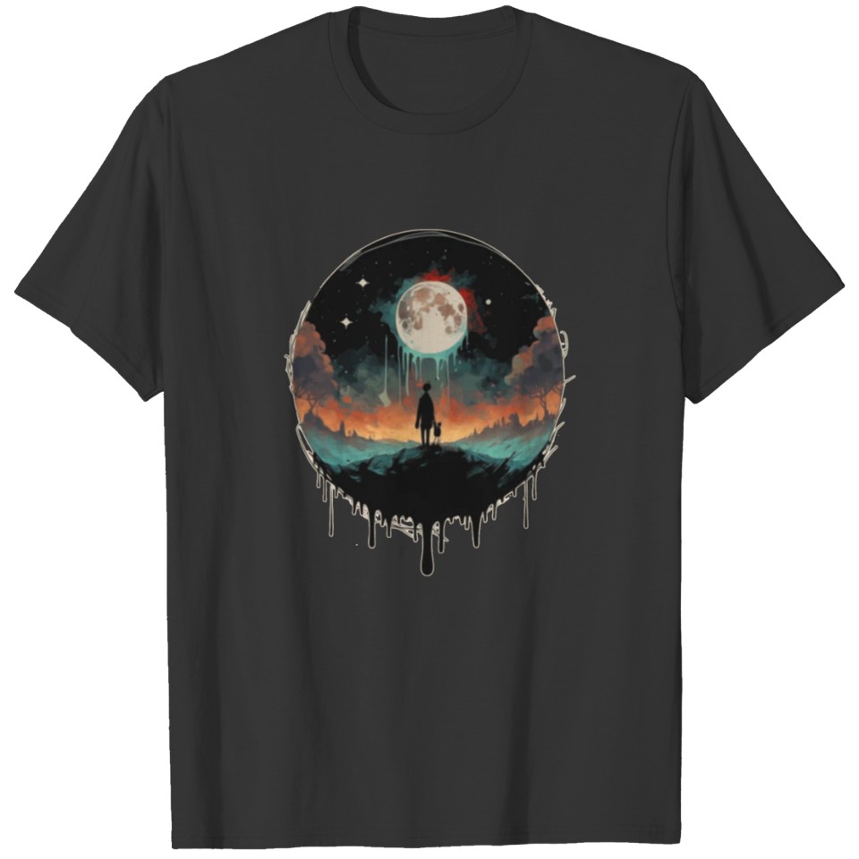 Girl Alone in the Forest at Night with Full Moon T Shirts