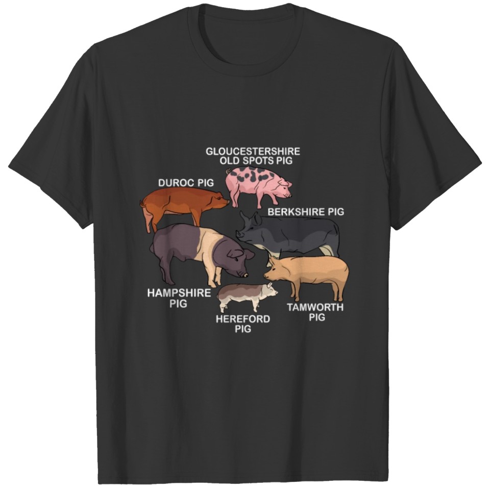 Pig Breeds Pig Lover Gift Men Farm Animal Pig T Shirts