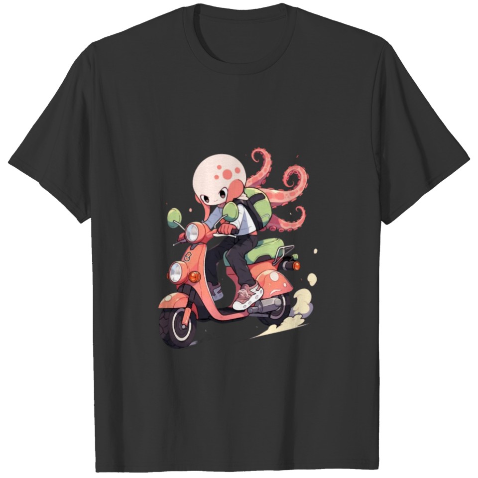 Octopus Riding Scooter Funny Motor Biker Moped T Shirts