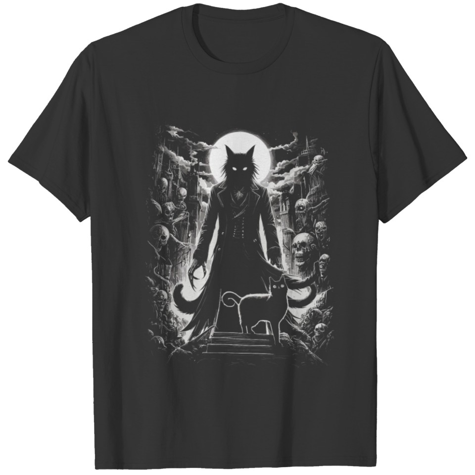 scary horror black cat T Shirts