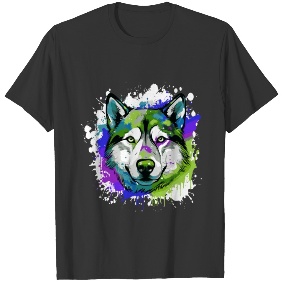 Husky Dog Head Portrait Colorful T Shirts