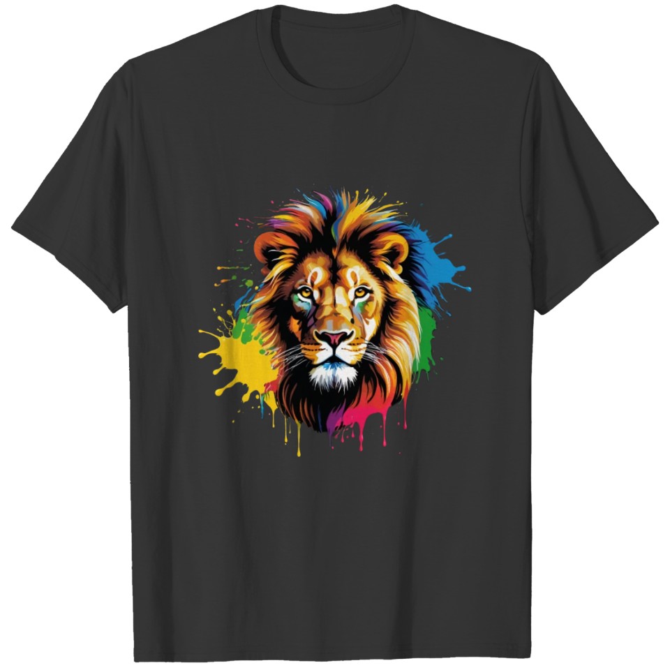 Lion Head Colorful Splash Paint T Shirts