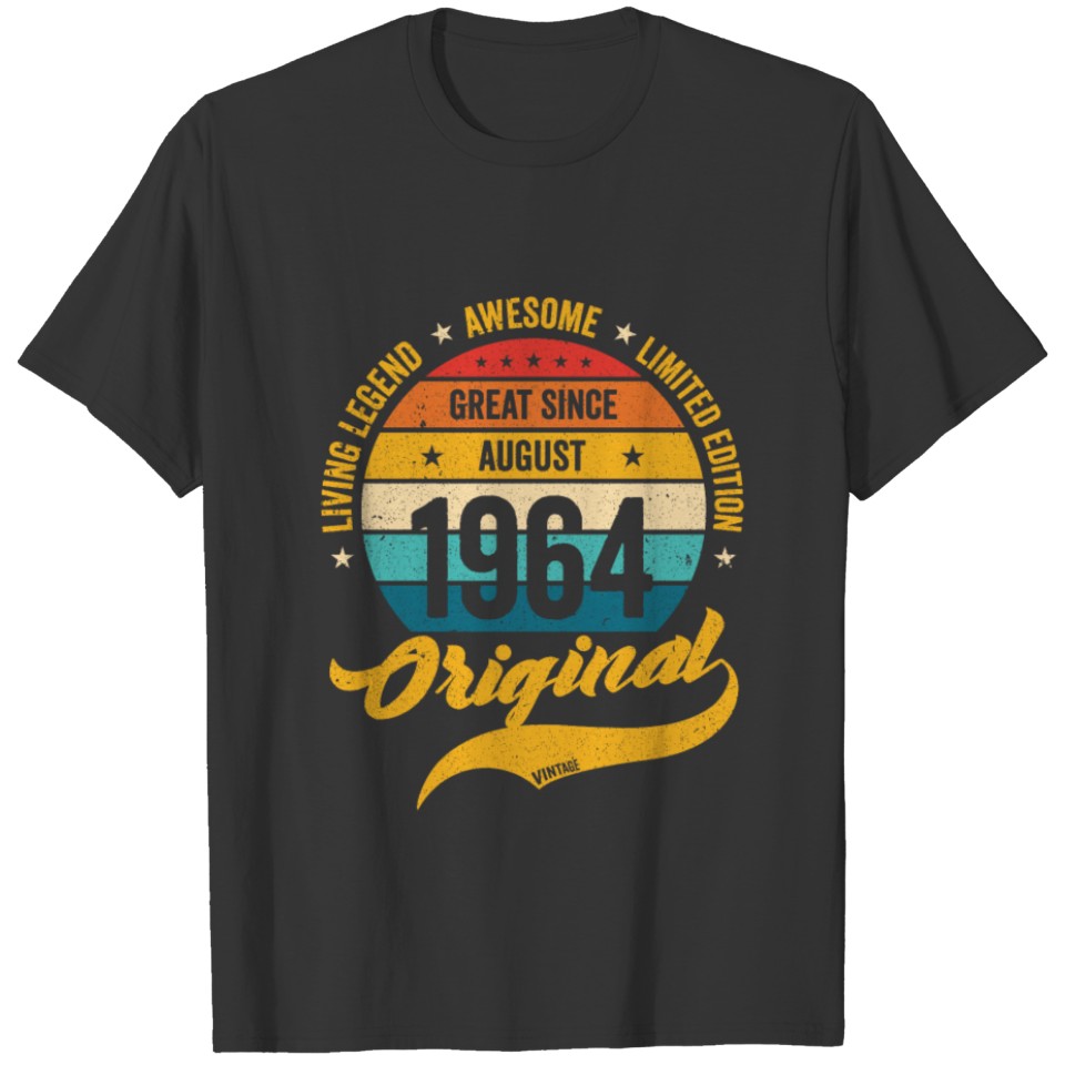Retro 60 Years August 1964 Birthday Vintage Bday T Shirts