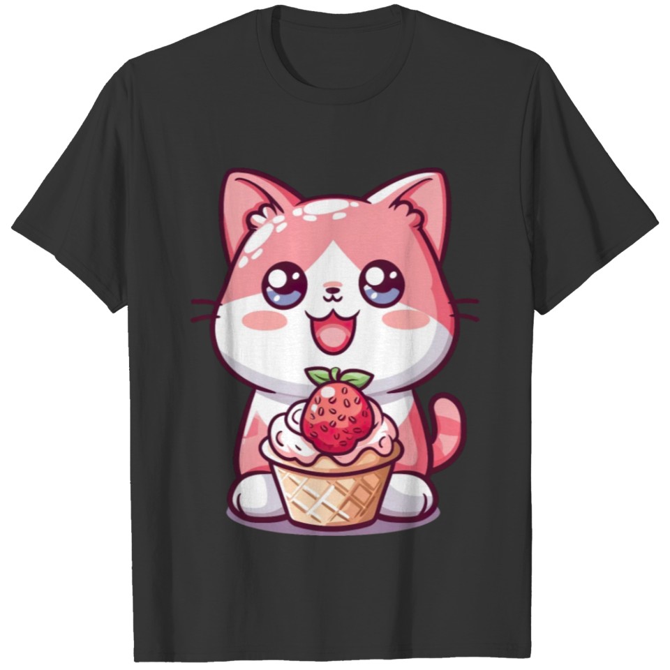 Cute Kawaii Cat and Ice Cream T Shirts