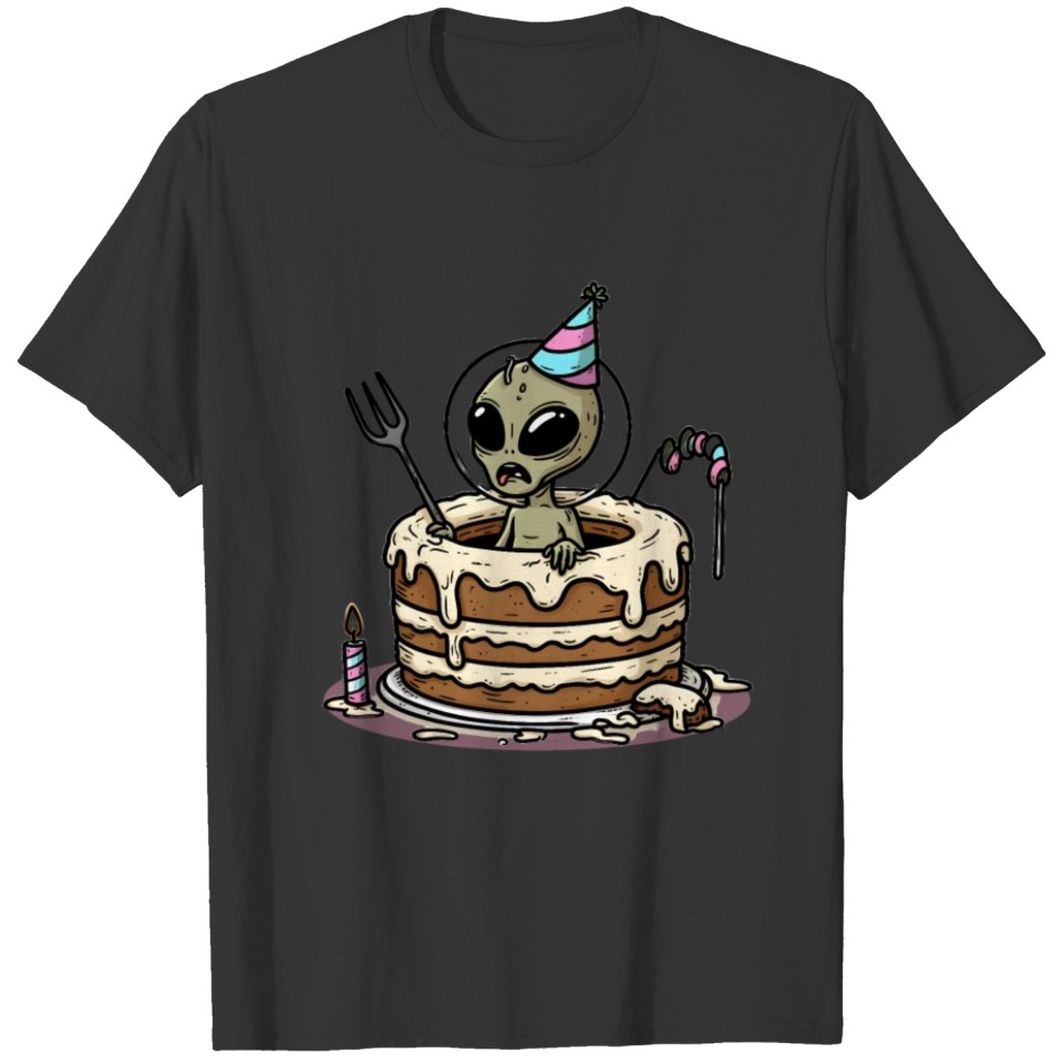 Alien Emerging from Birthday Cake T Shirts