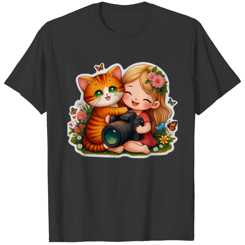 cute girl with cat T Shirts