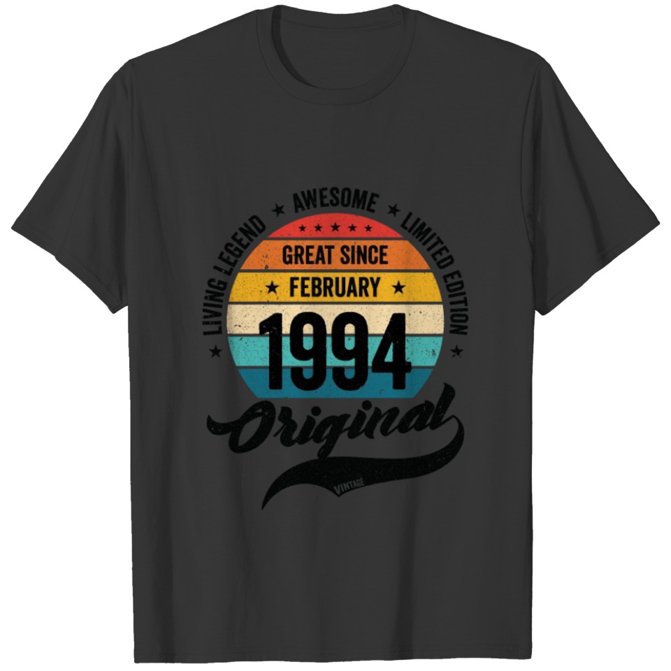 Retro 30 Years February 1994 Birthday Vintage T Shirts