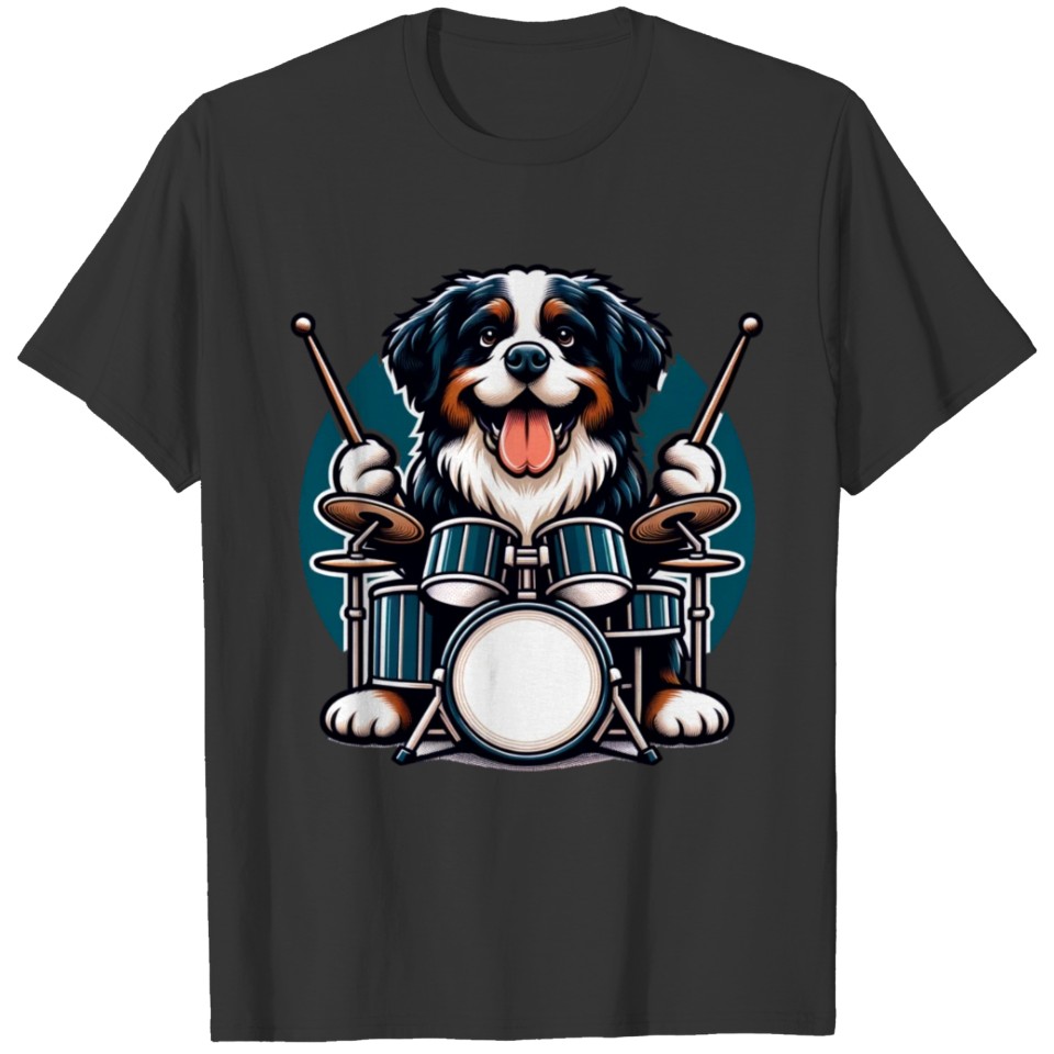Cool Bernese Mountain Dog Drummer Design T Shirts