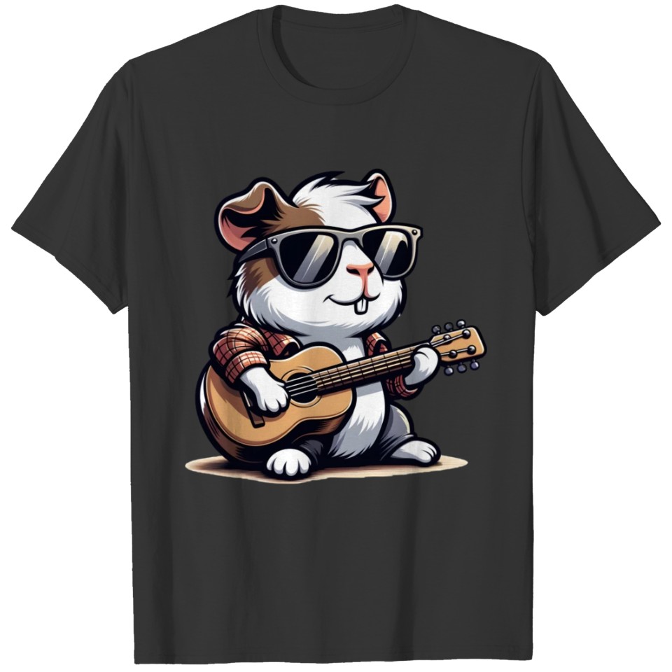 Cool Sunglasses Guinea Pig Playing Guitar T Shirts
