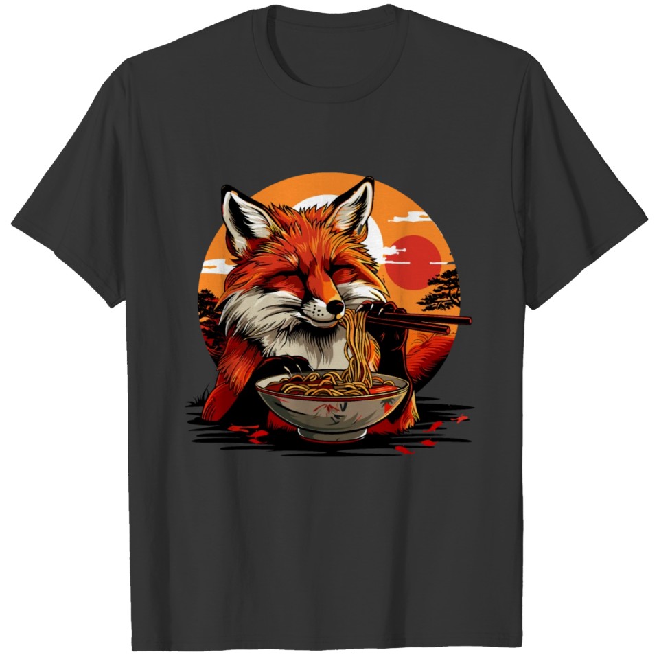 Fox Ramen noodles Japan Vintage Retro Foxes T Shirts