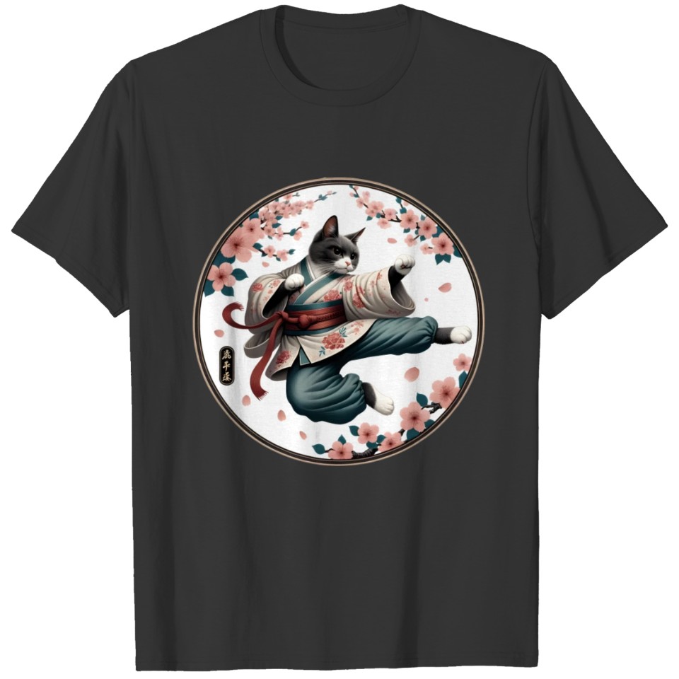 Cat with kimono in a Kung Fu fighting stance T Shirts