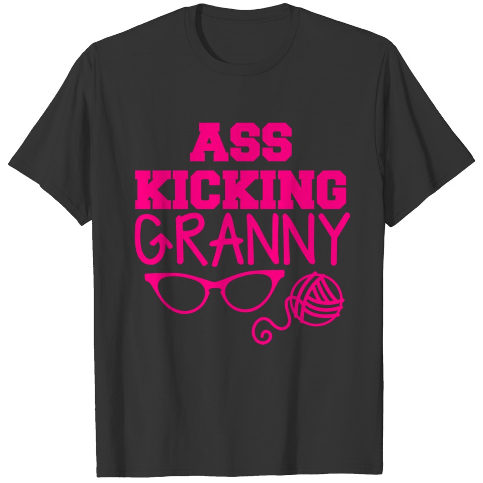 ass kicking granny with knitting ball of wool T-shirt
