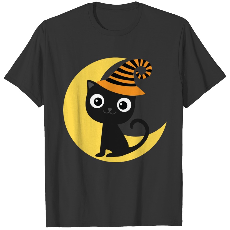 Halloween Black Cat and Moon T-shirt