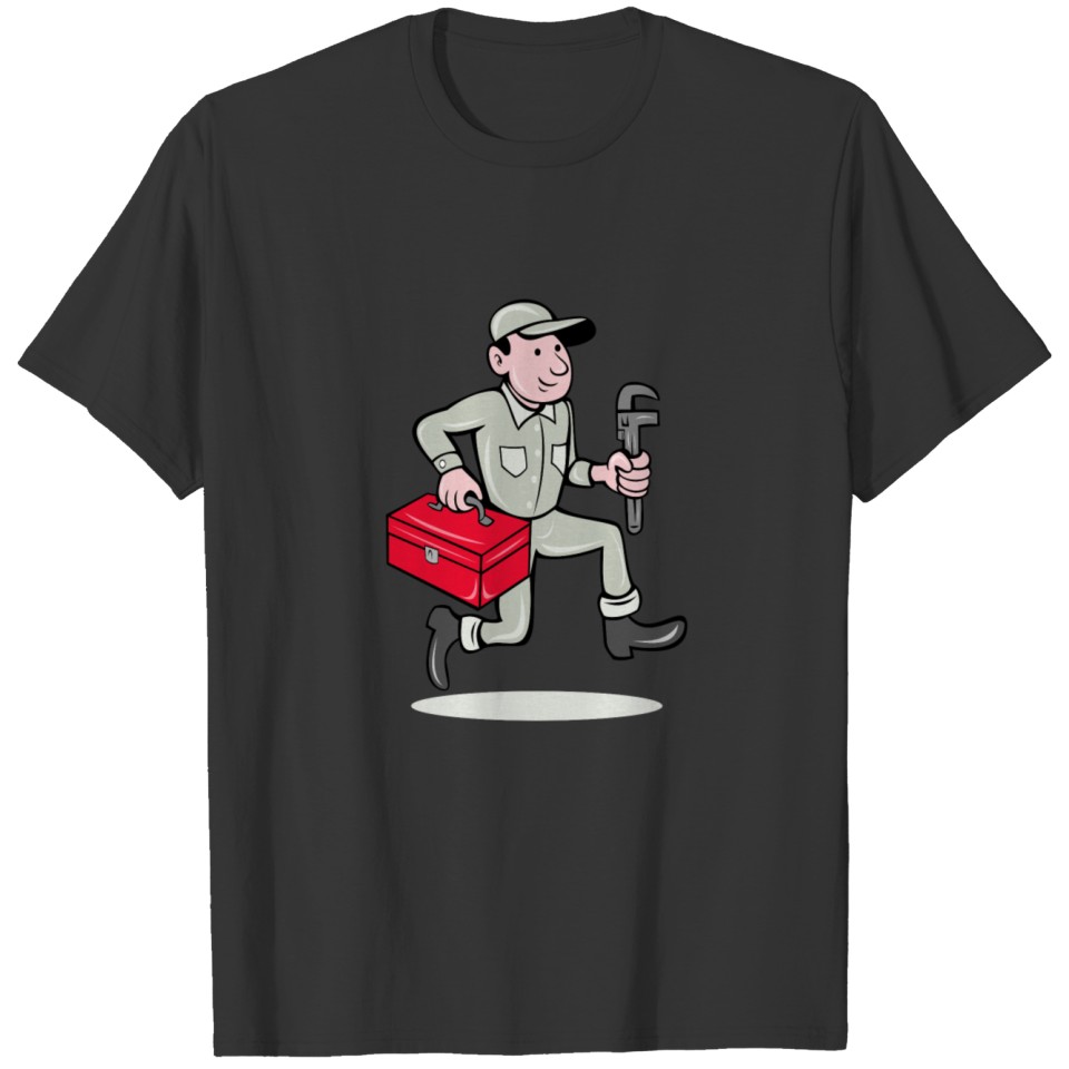 Plumber With Monkey Wrench Cartoon T-shirt