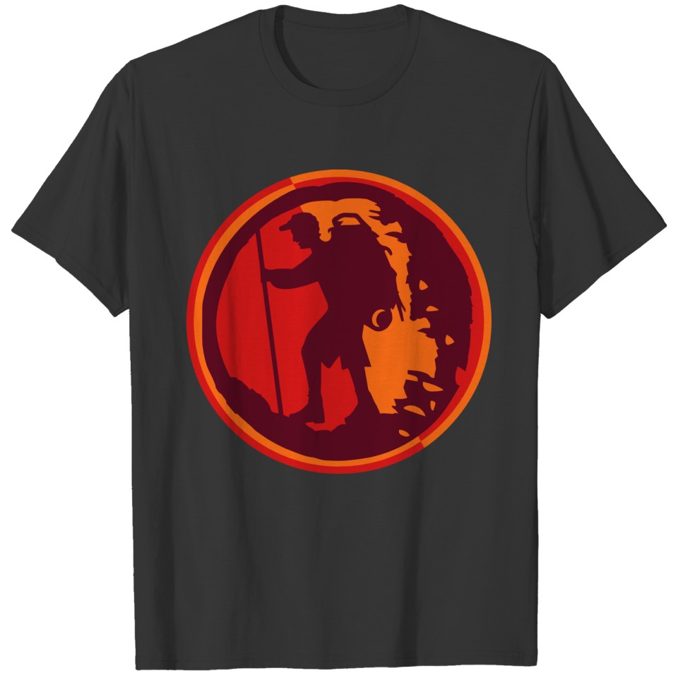 A hiker with backpack and trekking pole T-shirt