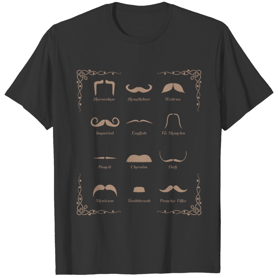 Mustache Style Identification Chart T-shirt