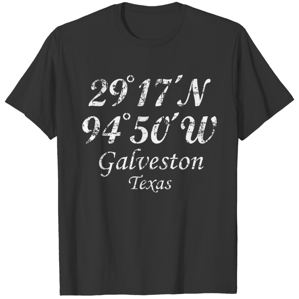 Galveston, Texas Coordinates (Vintage White) T Shirts