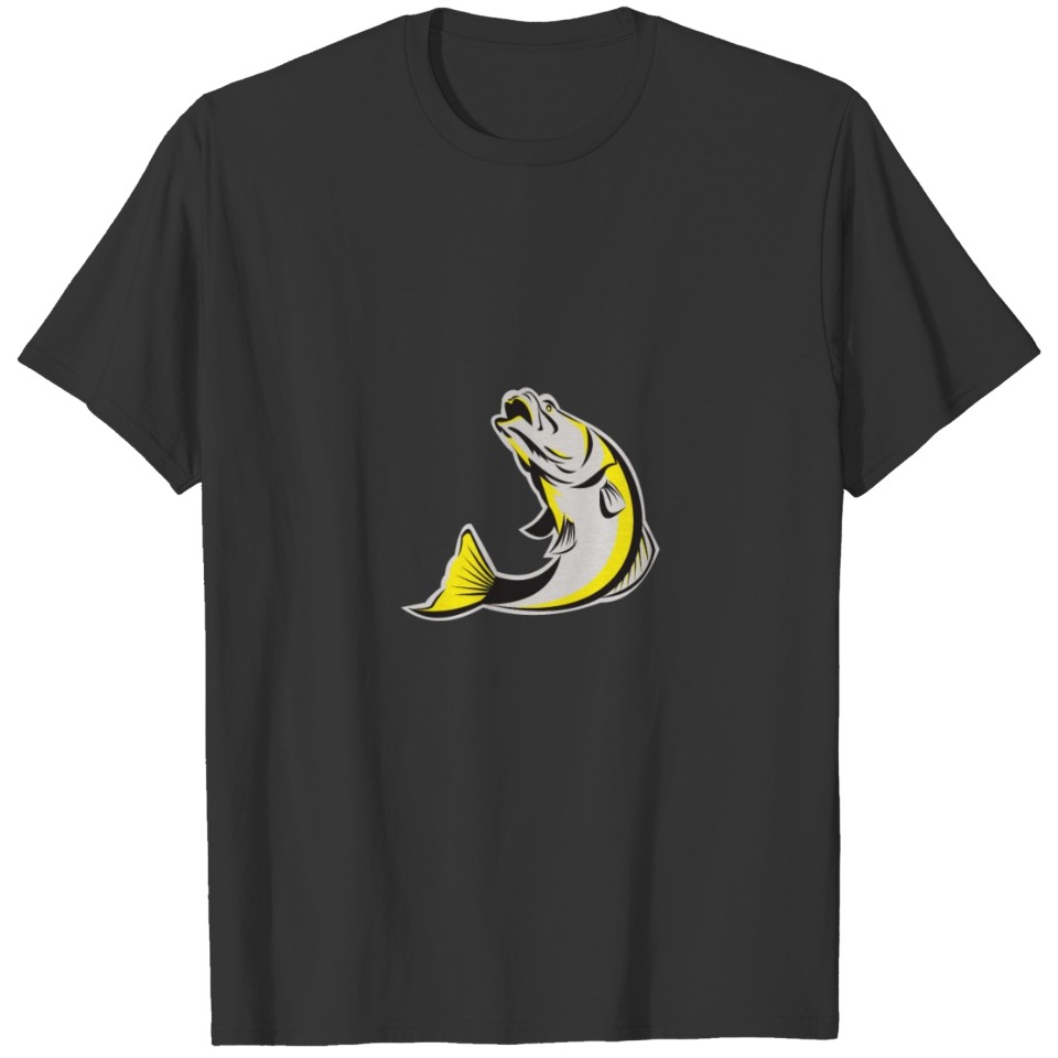 Barramundi Fish Jumping Up Isolated Retro T-shirt