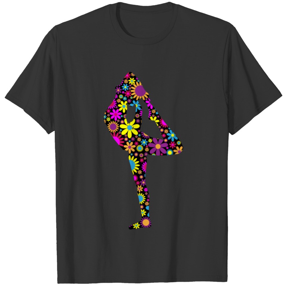 Floral Female Yoga Pose Silhouette 3 T-shirt