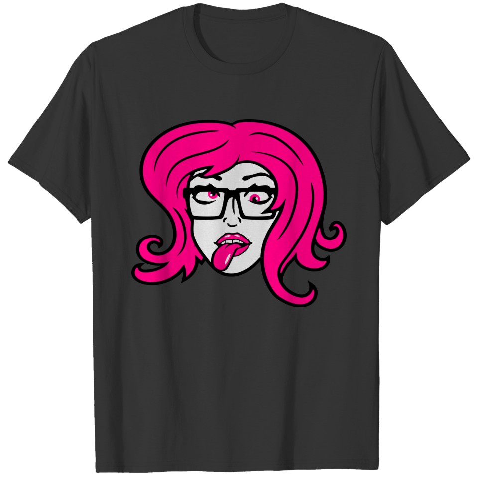 Face crazy nerd girl crazy funny grimace horns sx T Shirts