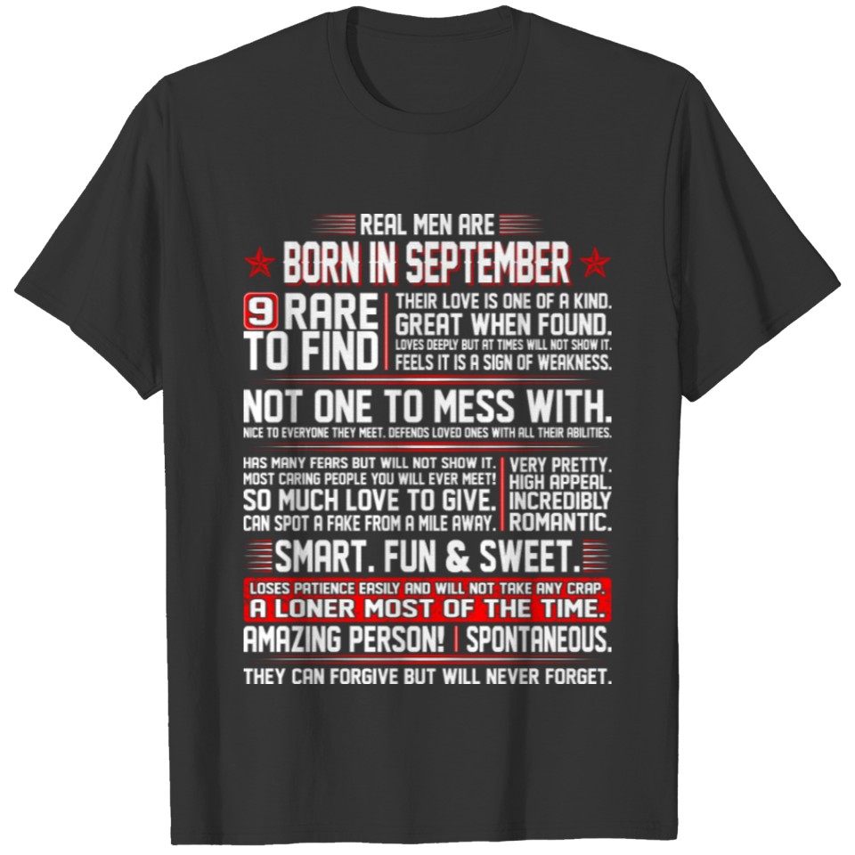 Real Men Are Born In September Birth Month Tshirt T-shirt