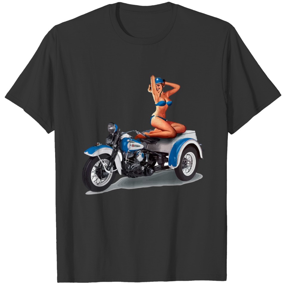 Retro vintage pin up girl on motorcycle T Shirts