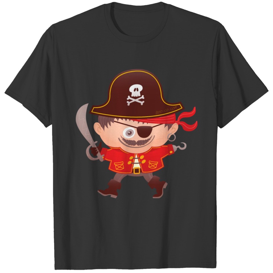 Brave boy wearing a Halloween pirate costume T-shirt