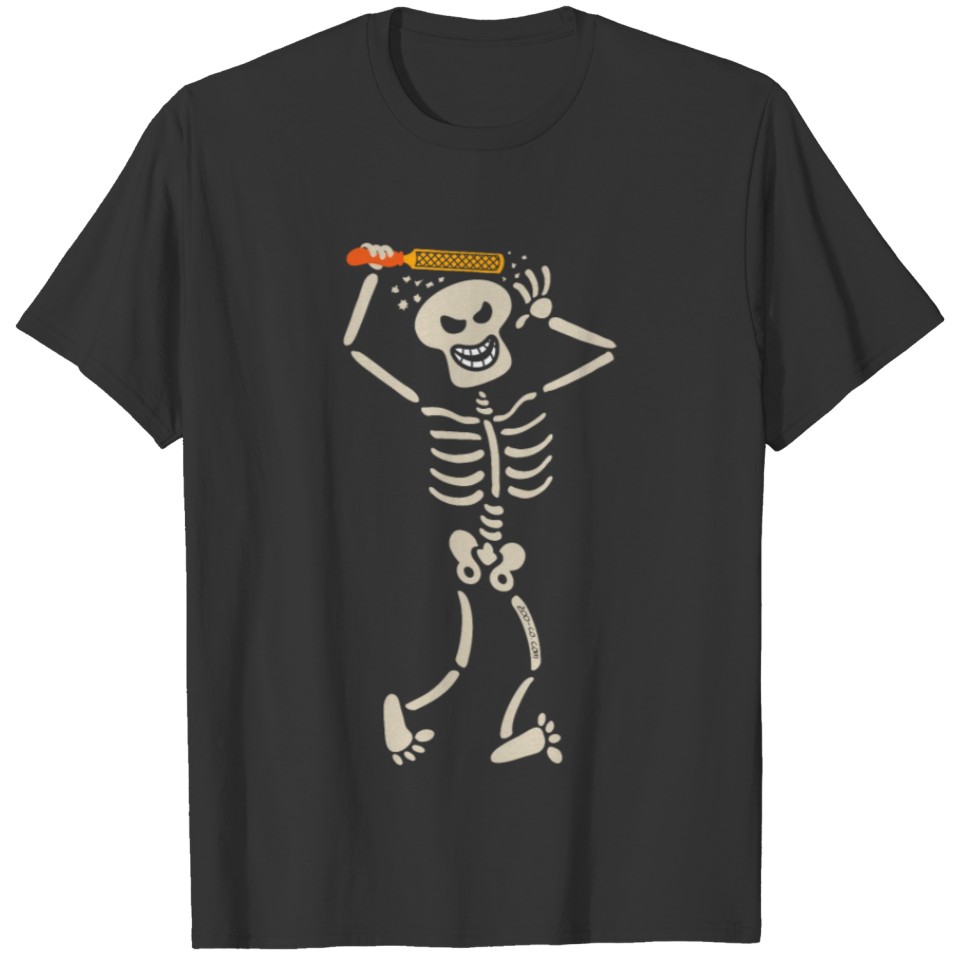 Halloween skeleton rasping its own skull T-shirt