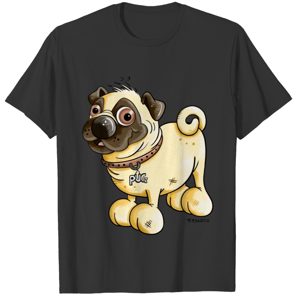 Happy Pug Cartoon - Dog - Gift - Pugs - Fun T-shirt