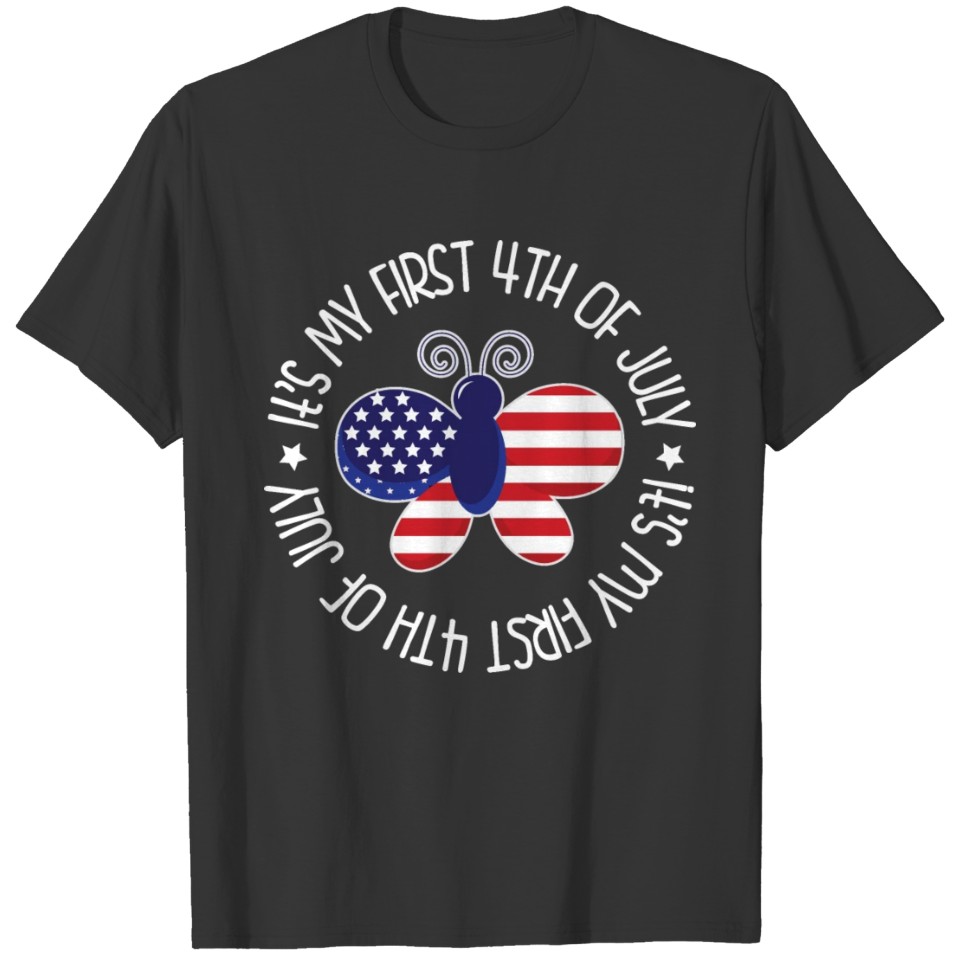 Babys 1st Fourth of July Flag Butterfly T-shirt