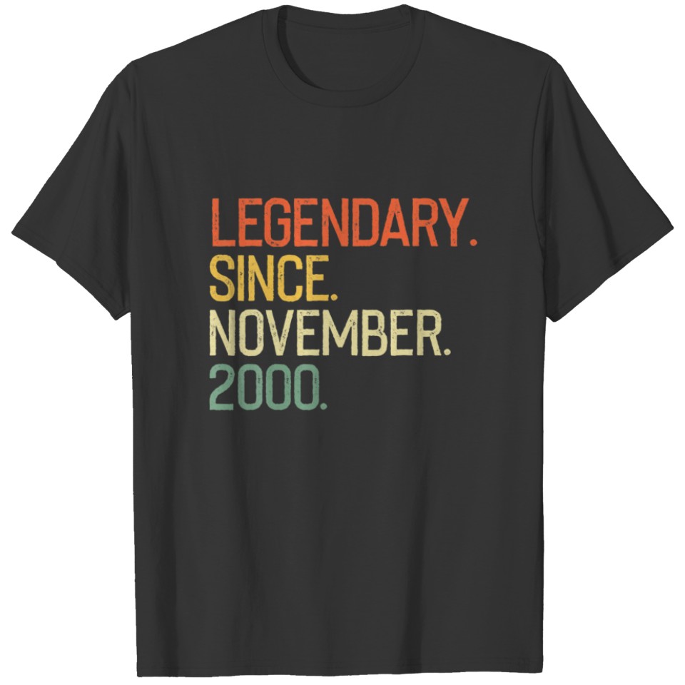 Vintage Legendary Since November 2000 19Th Birthda T-shirt