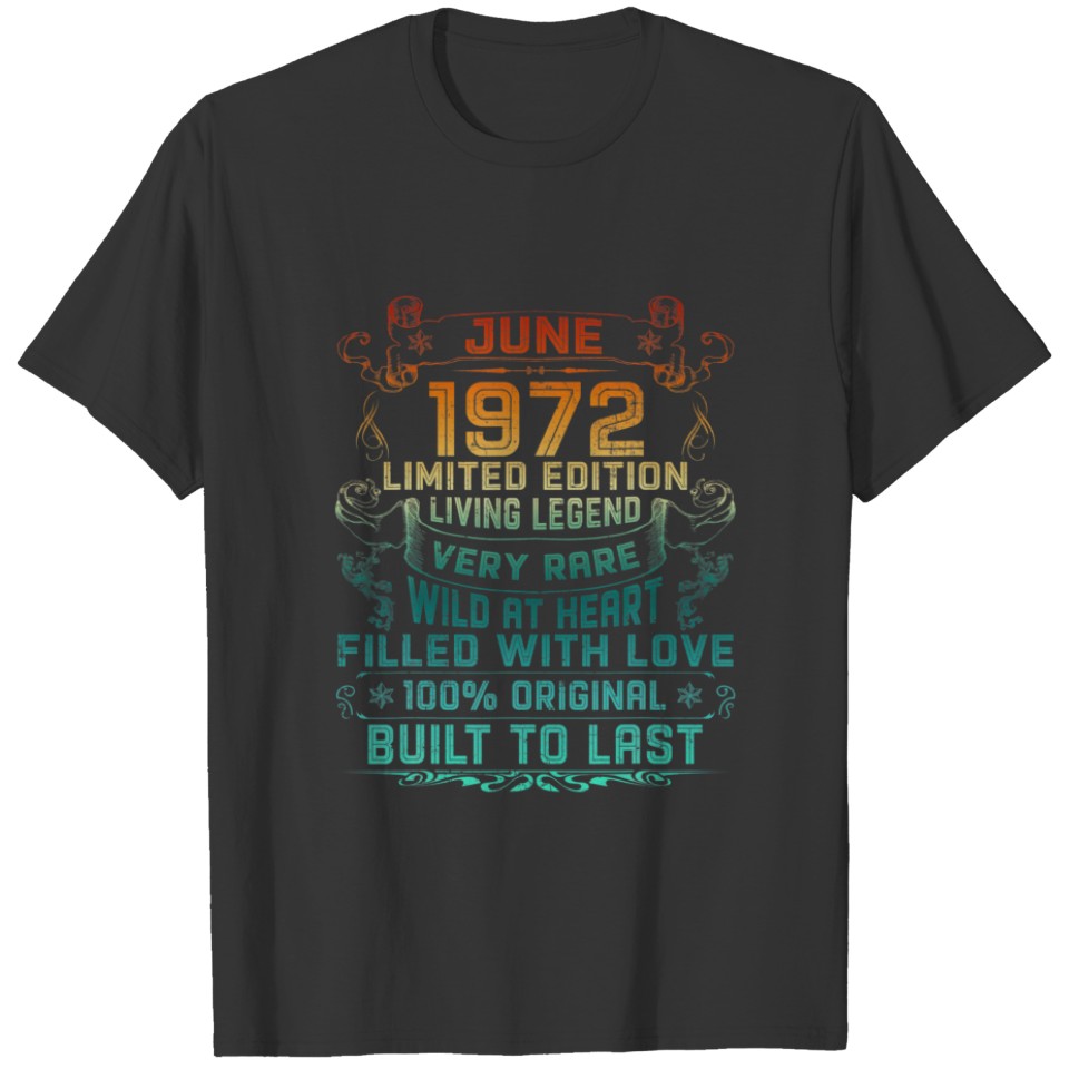 Vintage 50 Years Old June 1972 50Th Birthday Gift T-shirt