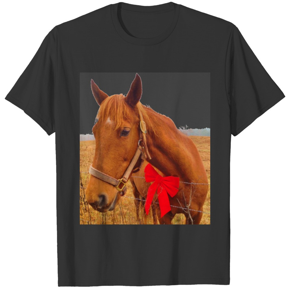 Brown Horse Red  Bow T-shirt