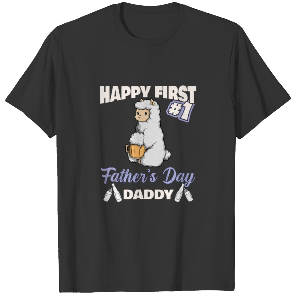 Cute Llama Happy First Father's Day Daddy Bbq T-shirt