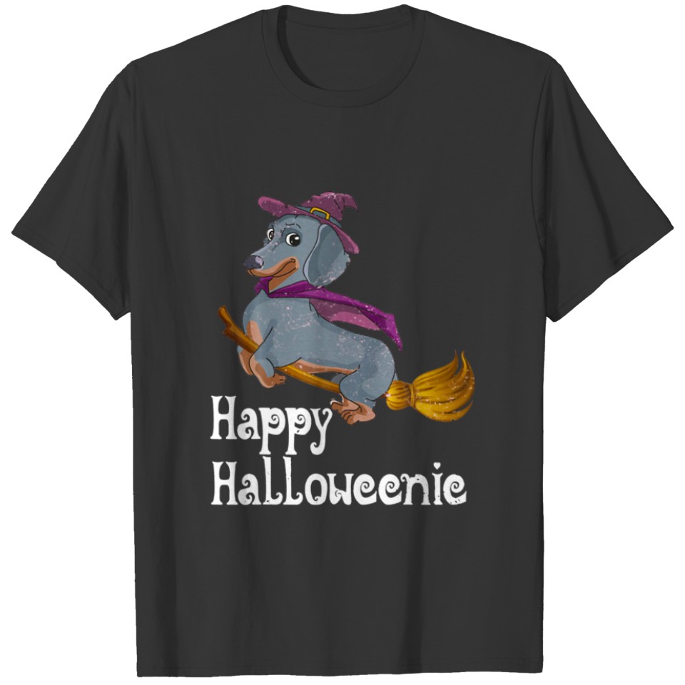 Dachshund Wicked Witch Flying Happy Halloweenie Fu T-shirt