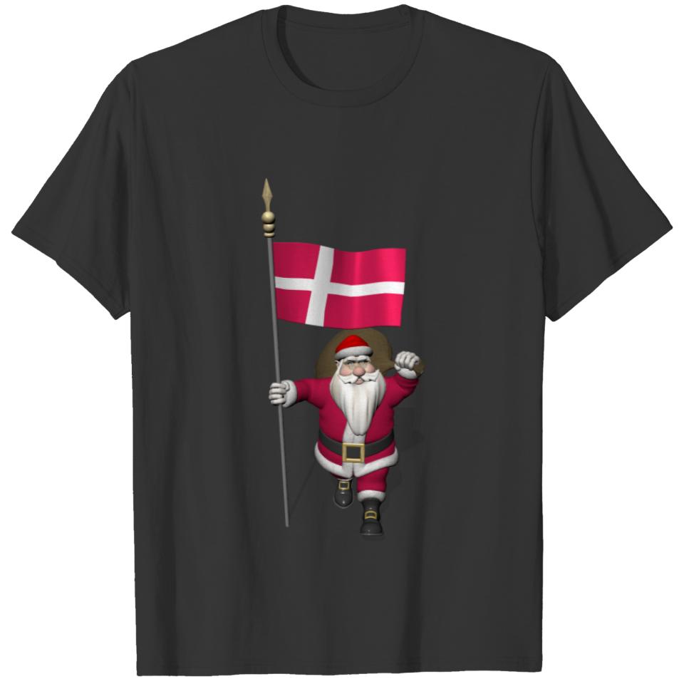 Santa Claus With Ensign Of Denmark Dannebrog T-shirt