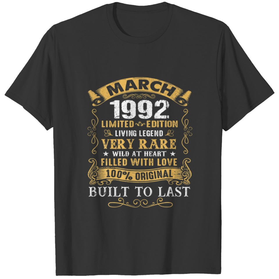 Vintage 30Th Birthday March 1992 30 Years Old T-shirt