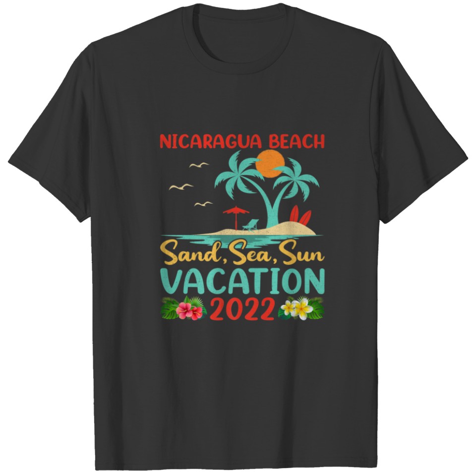 Beach Vacation 2022 Retro Sunset Nicaragua Beach T-shirt