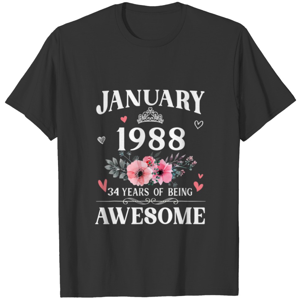 34 Year Old Made In January 1988 34Thbirthday Gift T-shirt
