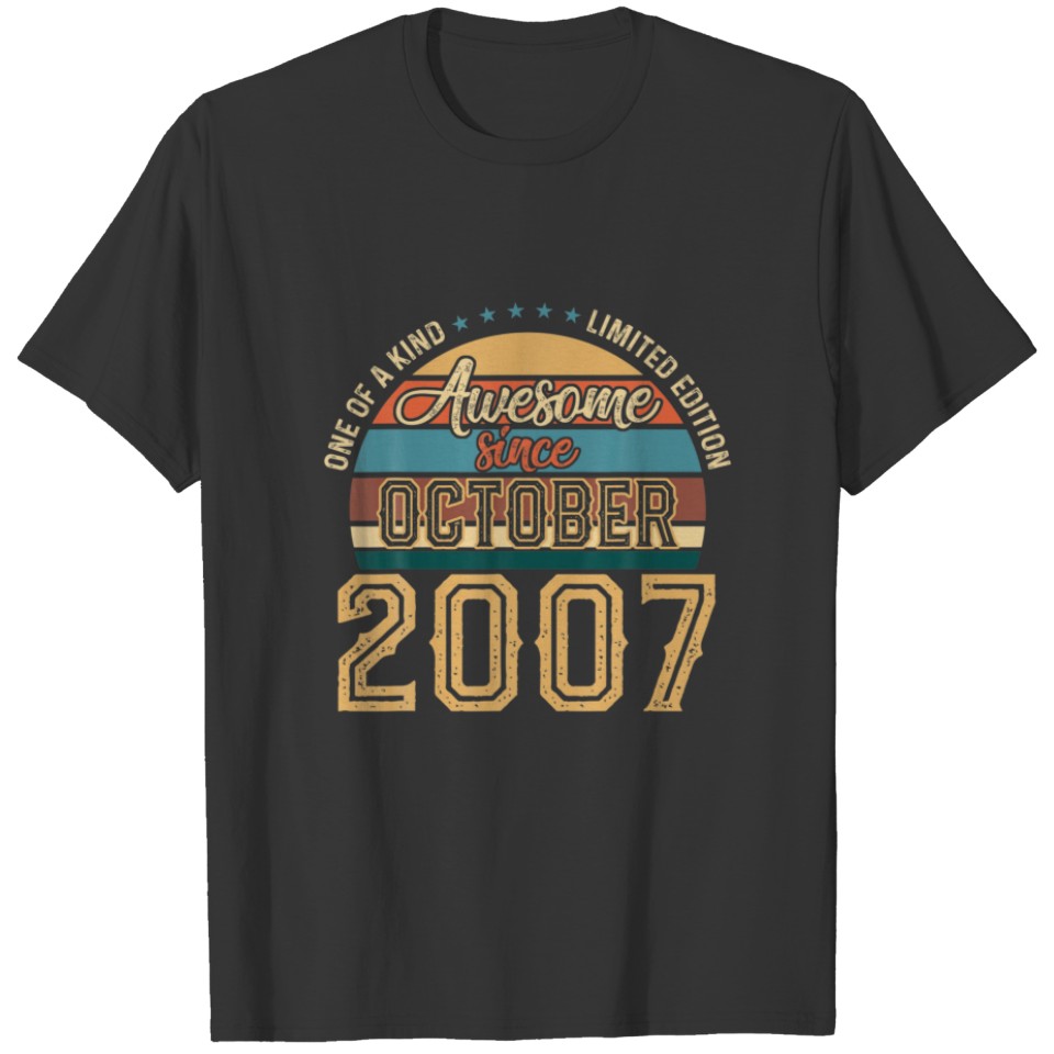14 Years Old Awesome Since October 2007 14Th Birth T-shirt