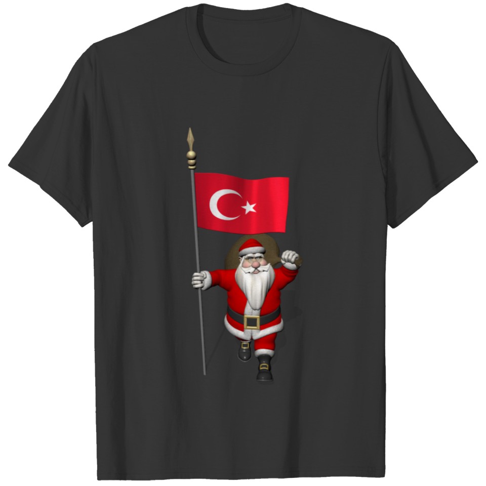 Funny Santa Claus With Flag Of Turkey T-shirt