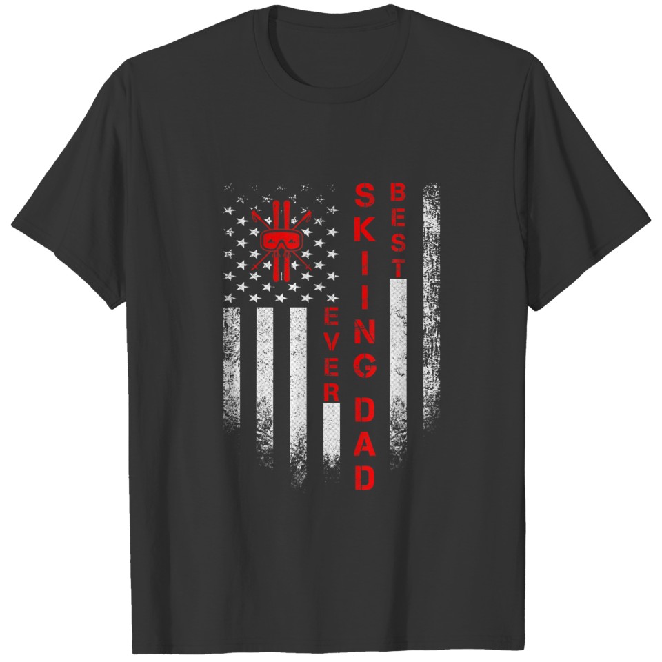 Mens Vintage USA American Flag Best Skiing Dad Eve T-shirt