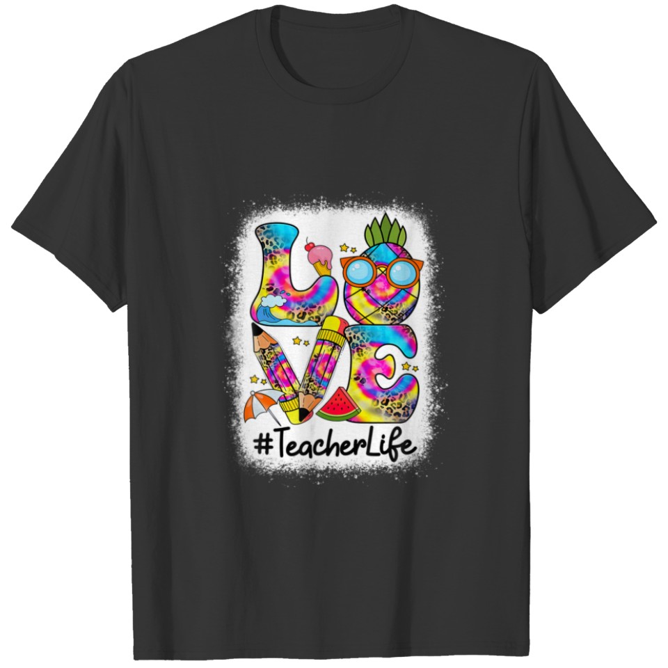 Love Teacher Life Last Day Of School Leopard Tie D T-shirt