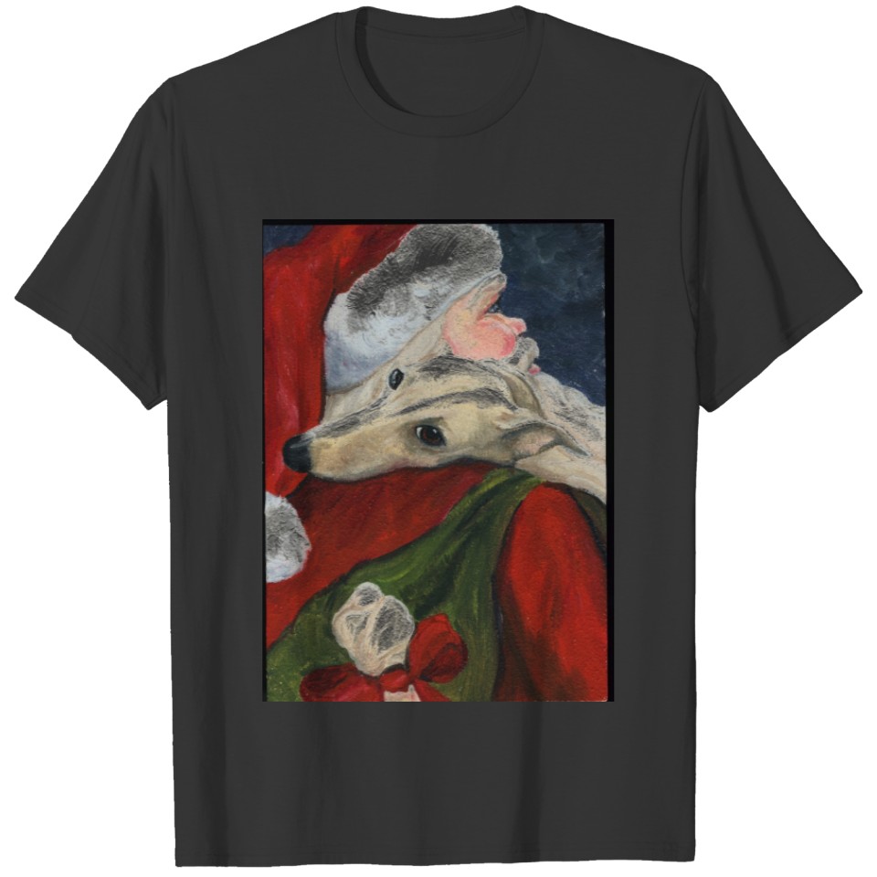 "Greyhound and Santa" Dog Art T-shirt