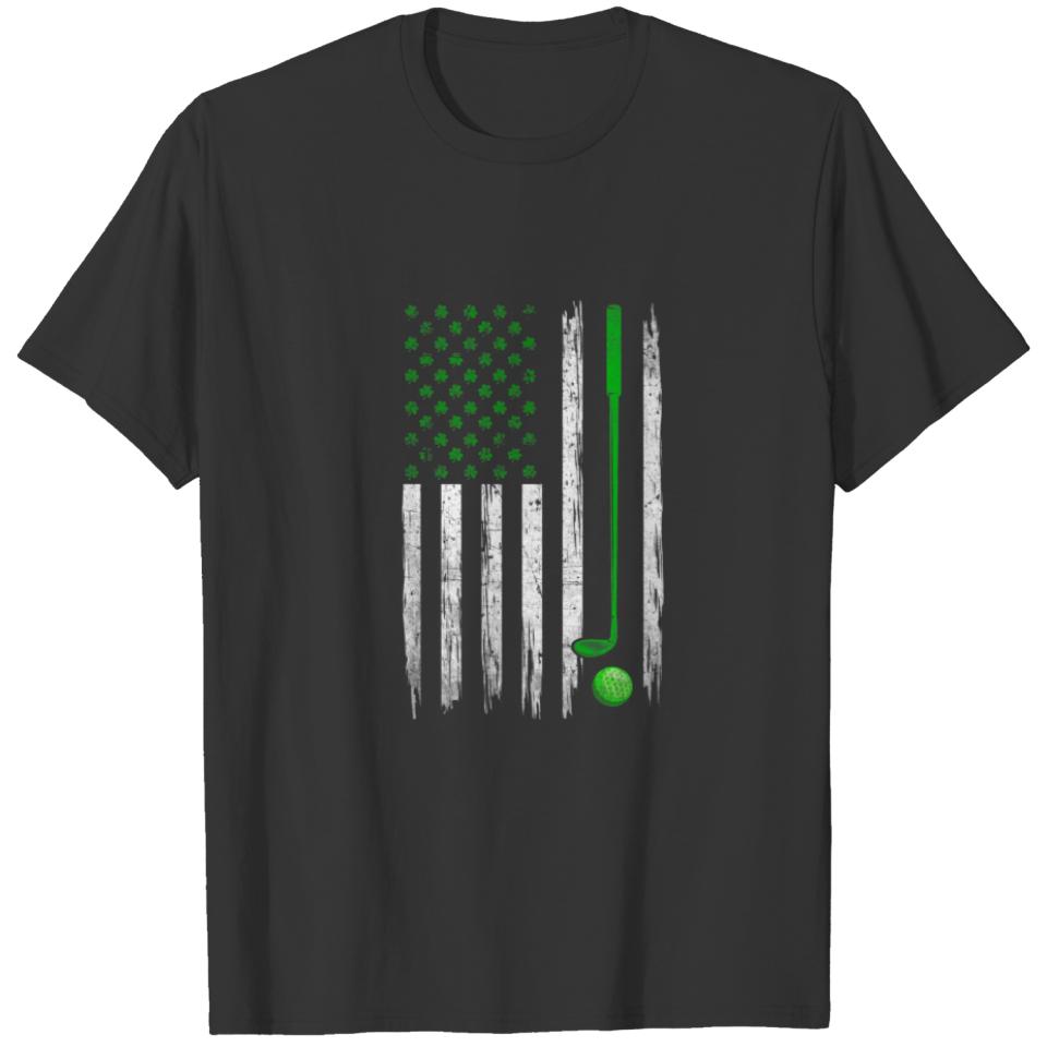 Retro USA Flag Golf Shamrock Sports St. Patrick's T-shirt
