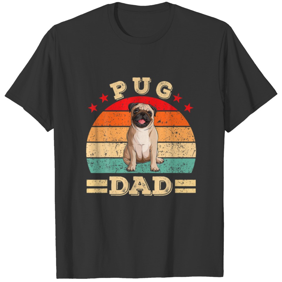 Funny Pug Dad Print Dog Vintage Retro T-shirt