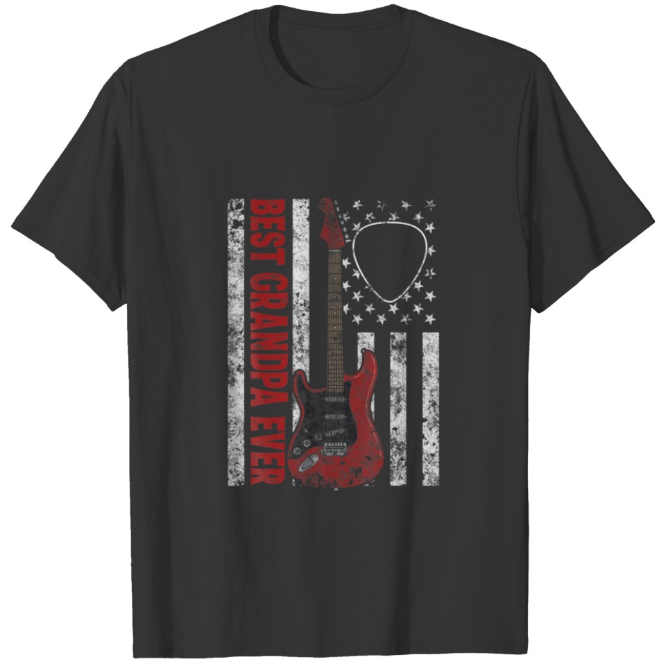 Mens Best Grandpa Ever American Flag Guitar Christ T-shirt