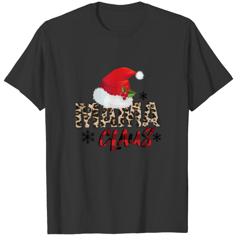 Women's Mama Claus Plaid Leopard Christmas Xmas Fa T-shirt