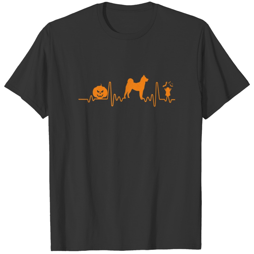 Akita Dog Heartbeat Pumpkin Funny Halloween Costum T-shirt