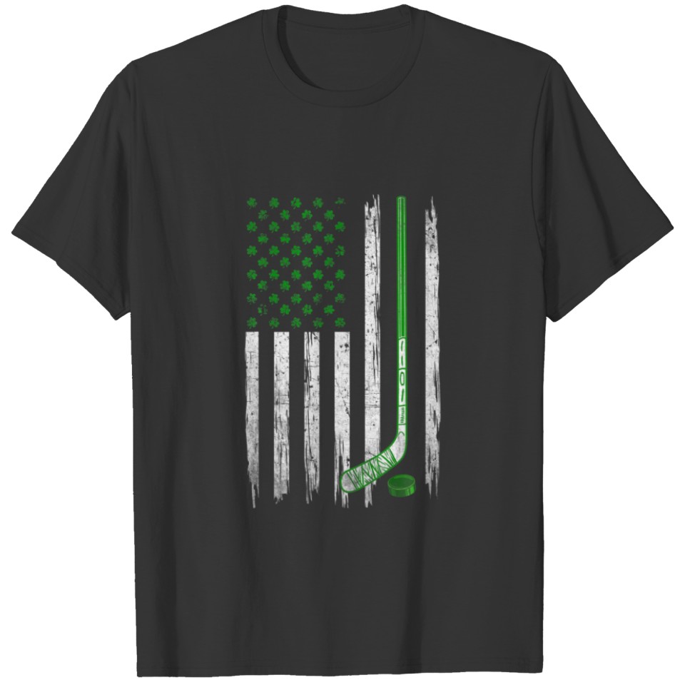 Retro USA Flag Hockey Shamrock Sports St. Patrick' T-shirt
